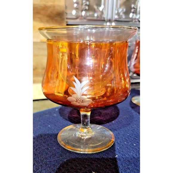 Shrimp Cocktail Chillers Set of 6 Rose Crystal Glasses w 22K Gold Trim & Etched - Picture 6 of 15